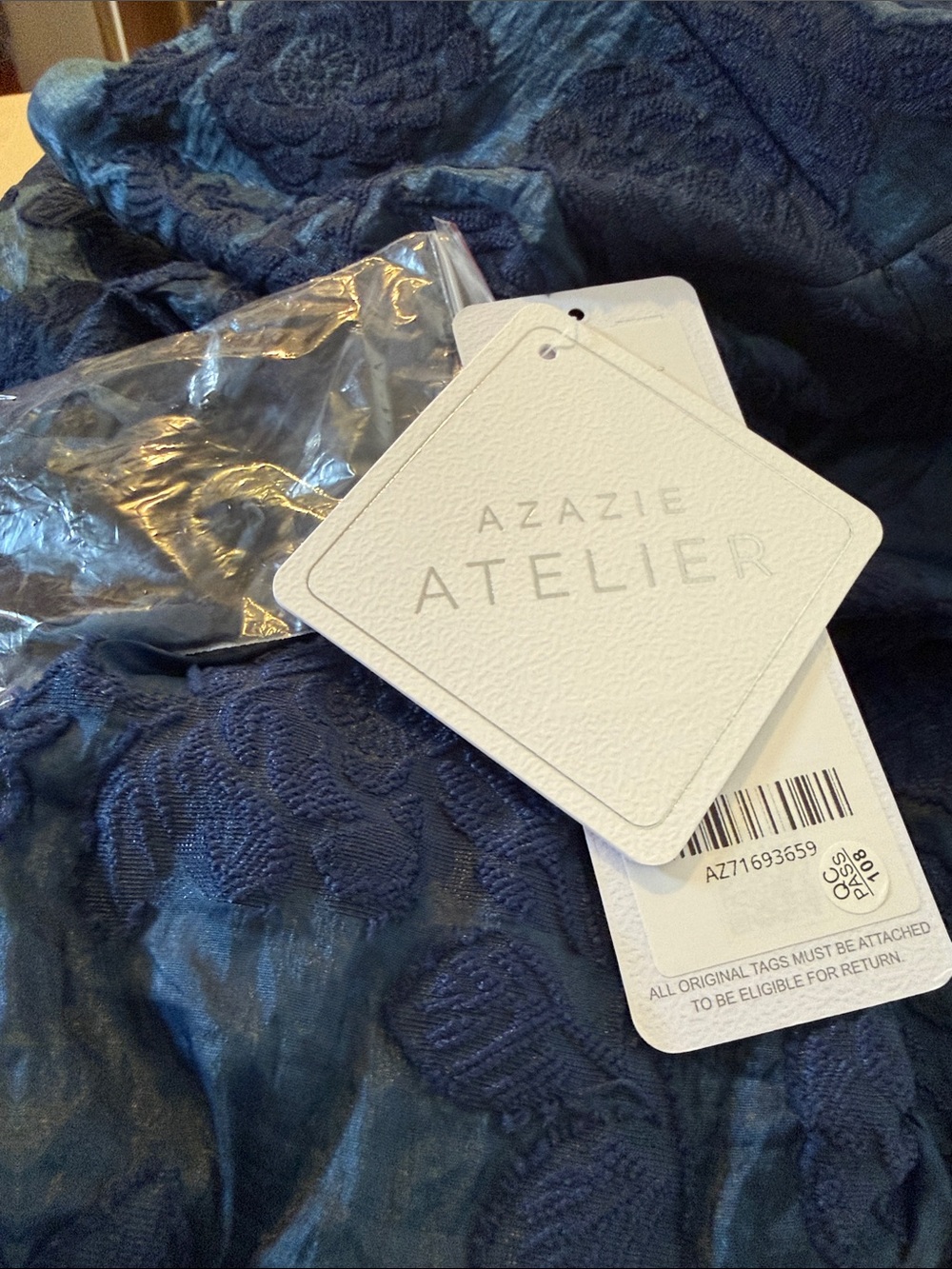 Azazie Strapless Navy Floral Jacquard Mermaid Gown - Picture 4 of 4